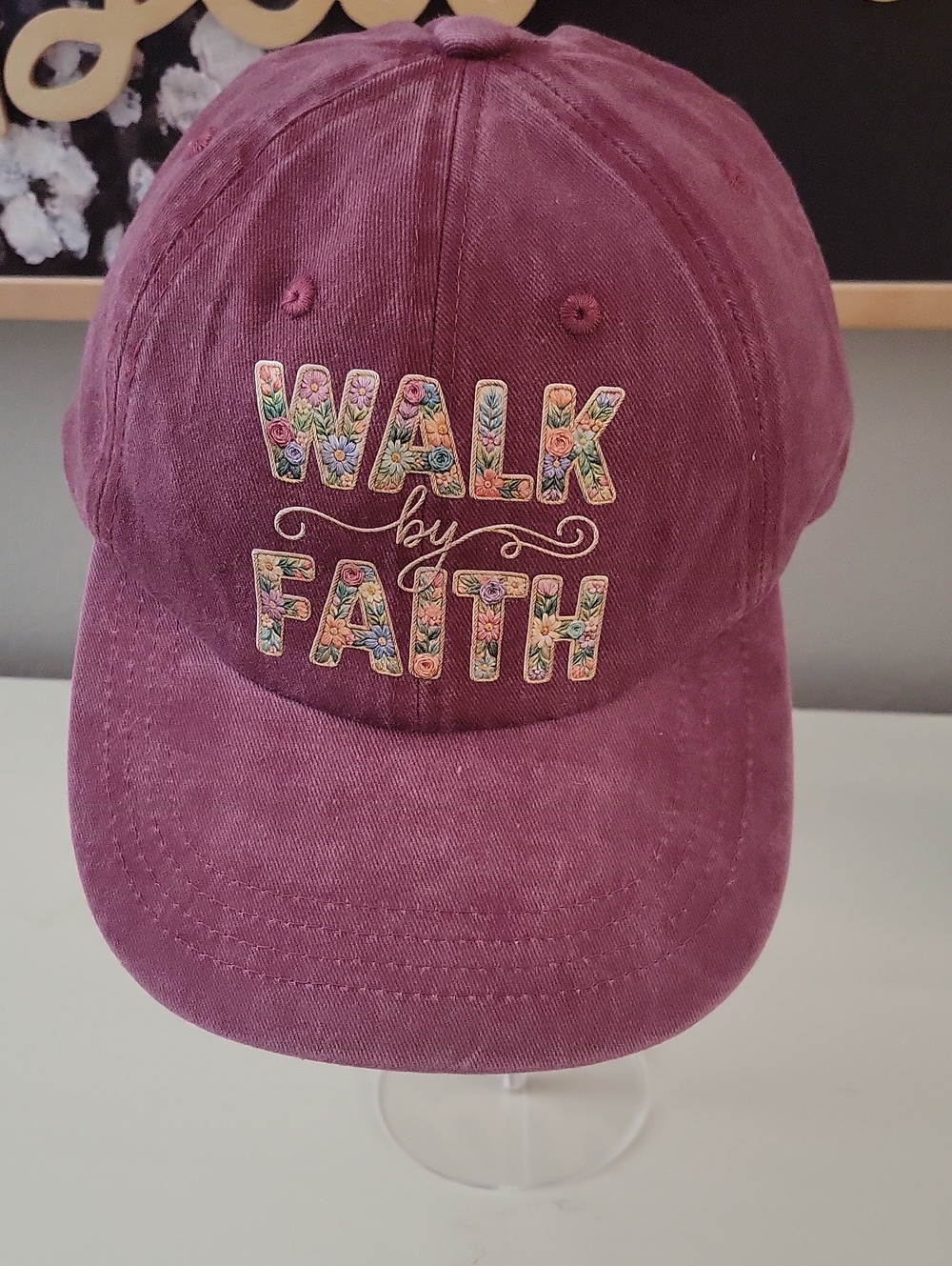 Walk by Faith Floral Print Baseball Cap - Plum